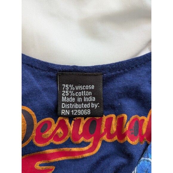 Vtg Authentic Desigual Tunic Mini Womens S Paisley Art Logo Blue Top Boho Hippie - Picture 4 of 12